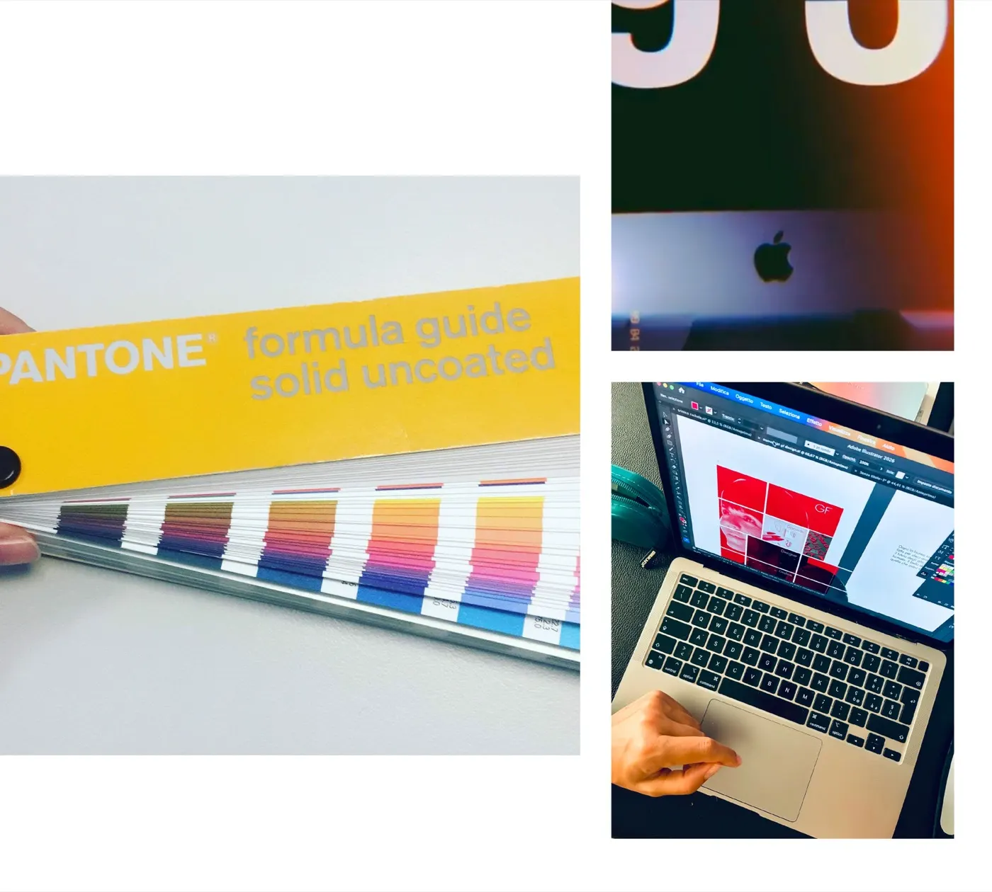 Tavolozza Pantone e laptop con layout aperto